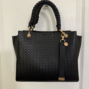 Aldo Black Woven Tote with Braided Handles and Gold Hardware